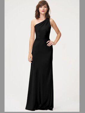 NWOT Jenny Yoo Lena Black Satin Crepe Gown
